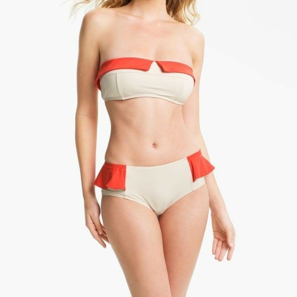 Colorblock Bandeau Bikini Top and Peplum Hipster